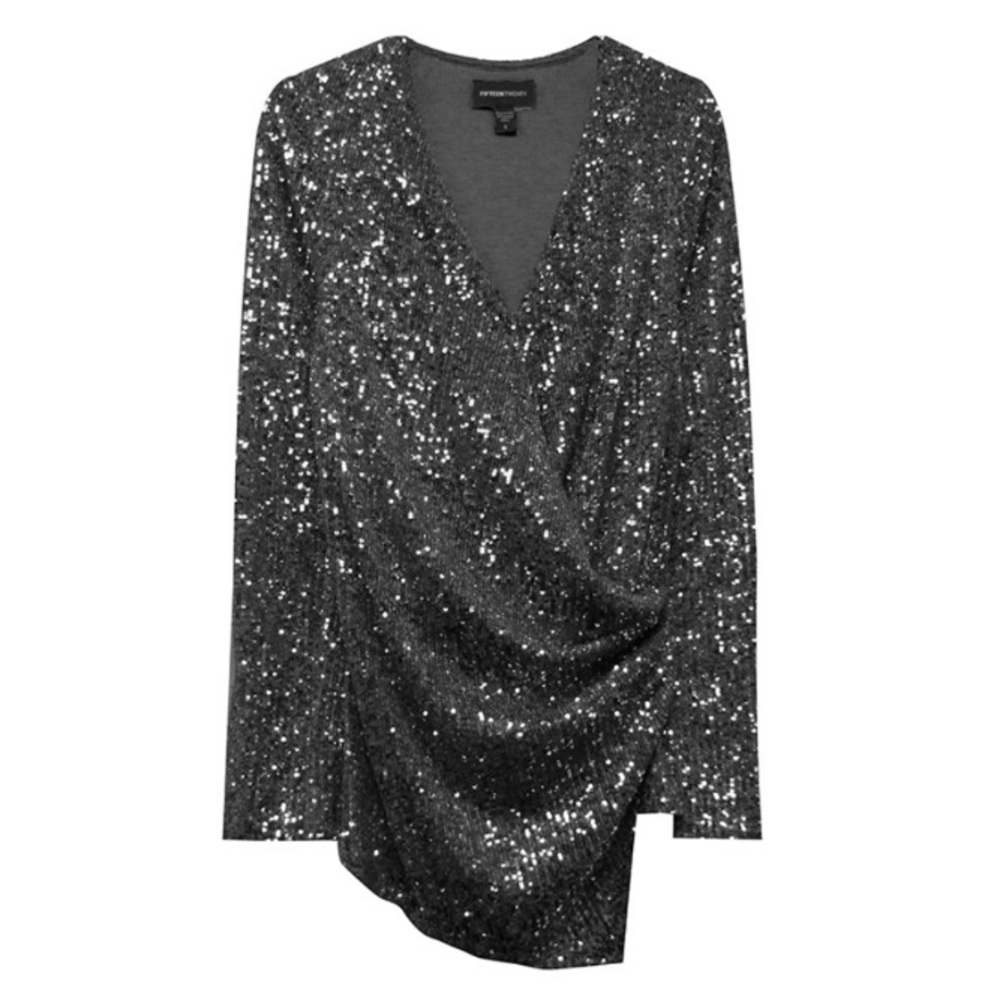 NWT Fifteen Twenty Sequin Faux Wrap Top